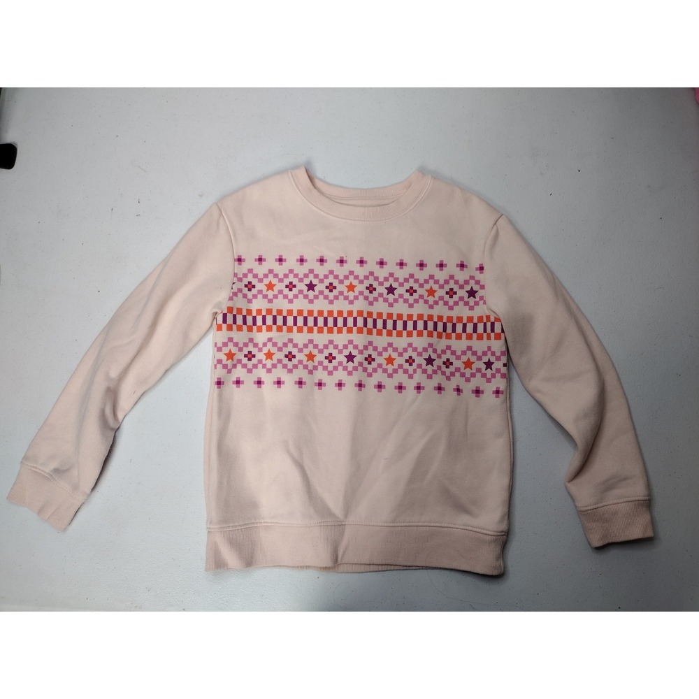 Cat & Jack Girls Peach Geometric Star Print Fleece Sweatshirt Size S 6/7